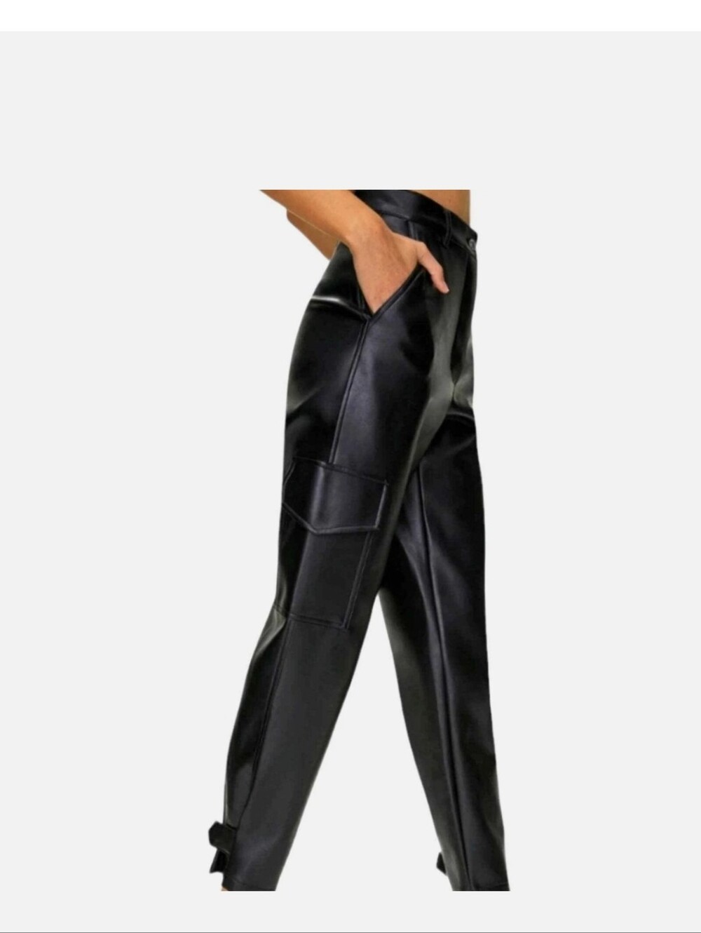 Arirzia By Wilfred Black Modern Faux Leather Cargo Pants